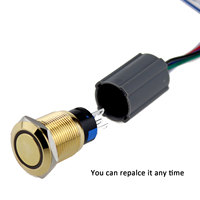 Interruptor de Botón Pulsador de Latón Chapado en Oro de 19 mm, LED Amarillo, 12 V, 220 Voltios, Encendido/Apagado, con Arnés de Cables de 15 cm