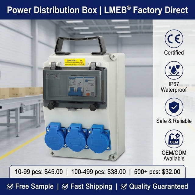 Customized IP67 Power Distribution Box with Slope Design 3-Pin 2-Pole Leakage Protection for Industrial Electrical Equipment