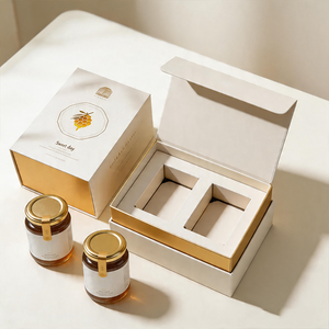 Boîte en carton rigide en forme de <span class=keywords><strong>livre</strong></span> pour emballage cadeau de luxe, avec impression personnalisée, pour pots de <span class=keywords><strong>miel</strong></span>, caviar, confiture, ou nids d'oiseaux - Product Image 1