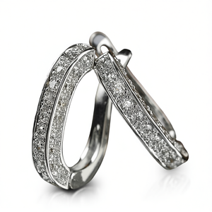 Orecchini a Cerchio in Oro Bianco con Diamanti Taglio Brillante Rotondo Incastonati a Canale, Stile Classico per Donne - Product Image 1