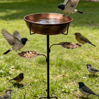 Mangeoire et abreuvoir pour oiseaux en fer, autoportants, pour l'extérieur, avec bols amovibles en forme de feuille, diamètre 30 cm, design moderne et minimaliste pour le jardin