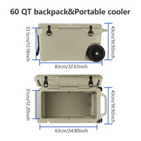 Glacière à Roues Haute Performance LLDPE 60QT/75QT, Glacière de Camping Robuste pour Stockage de Bière et Pêche, Boîte Isotherme Rotomoulée