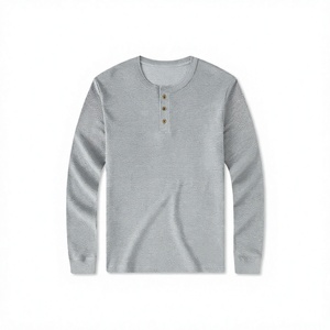 Custom 3 Button <b>Henley</b> T Shirt <b>Men</b> <b>Long</b> <b>Sleeve</b> Slim Fit Waffle Knit Polyester Cotton - Product Image 5