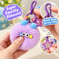 Porte-clés mignon en forme de boule de charbon, jouet en fausse fourrure douce et moelleuse avec pompon et yeux 3D bouleversants, clip étoile, breloque pour sac à dos, ensemble cadeau pour filles et femmes