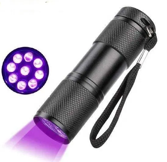 2023 usine OEM alliage d'aluminium AAA batterie Portable EDC UV torche lumière Blacklight 395nm linterna 9 LED Mini lampe de poche UV