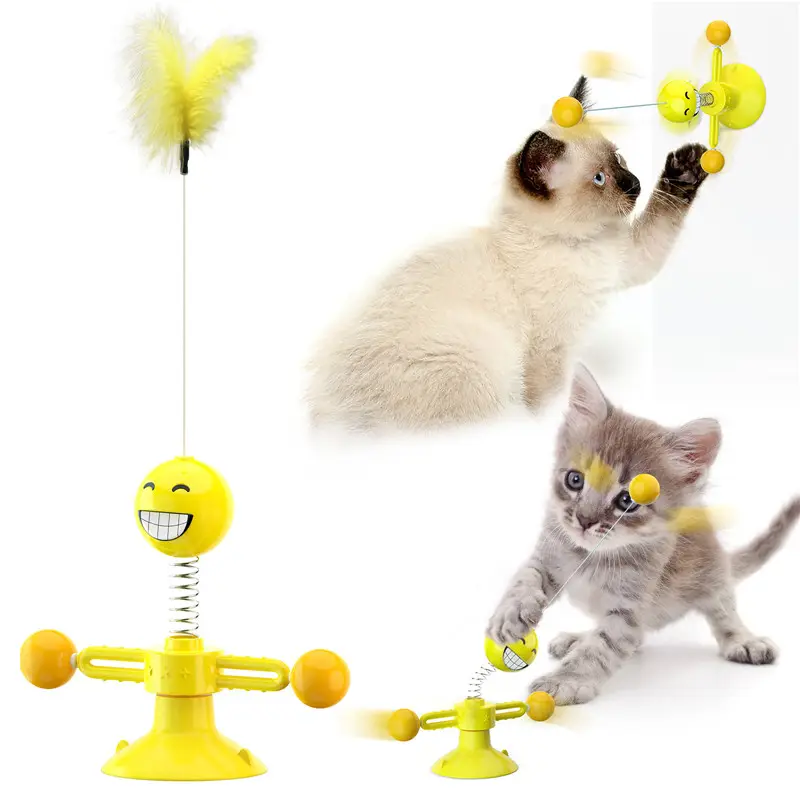 Windmill Cat Toy, Spring Man Cat Stick Toy,Interactive Rotating Turntable Teasing Toys and Strong Suction Cup