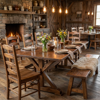 Table de ferme moderne et traditionnelle en bois massif durable avec pieds en X pour usage extérieur, hôtels et restaurants, style ferme