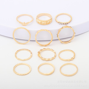Parures de bijoux fantaisie plaquées or, style bohème, bagues pour femmes, lot de 12 pièces - Product Image 3