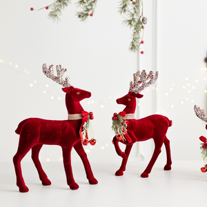 Christmas Flocked <b>Glitter</b> Elk Ornament Desktop Deer Figurine Xmas Tree Hanging Decor Home Table Cross-border Holiday Decoration - Product Image 4