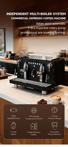 Commercial Barista Industrial Semi-Automatic Stainless Dual Boiler 9 <b>Bar</b> Noise Reduction Coffee Espresso Maker S2198H Espresso C - Product Image 5