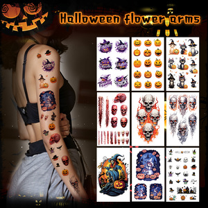 Tatouages temporaires d'Halloween, autocollants pour le visage, cicatrices de sang, clown, araignée, crâne, chauve-souris, citrouille, dessin animé, tatouage imperméable pour le visage, le bras, le cou - Product Image 4