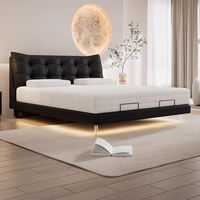 Sommier de lit intelligent moderne avec massage et lumières LED |   Système de sommeil à gravité zéro avec recharge sans fil |   Lit rembourré à commande vocale pour chambre à coucher