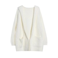 Nouveau modèle de cardigan à capuche uni et moelleux pour femme, en tricot ample au crochet