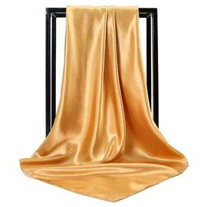 Custom Logo <b>Large</b> 35" Square Head Women Satin Silk <b>Scarf</b> Solid Color Bandana for Night Hair Wrap - Product Image 3