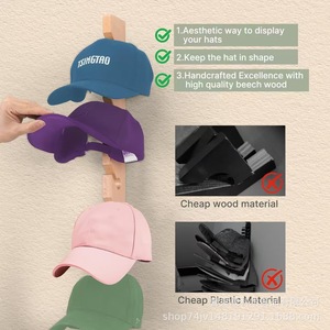 Wooden Wall Mounted Hat Rack 6 Tier <b>Baseball</b> <b>Cap</b> Hanger Organizer Dormitory <b>Storage</b> Durable Multipurpose - Product Image 3
