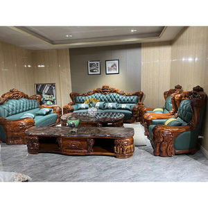 Divano in legno di ebano reale divano 1124 divano in pelle con struttura in legno massello intagliato - Product Image 1