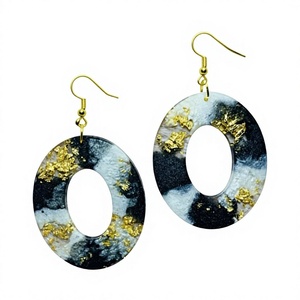 2026 Cute Geometric Hoop Stylish <b>Earrings</b> <b>Black</b> & Transparent Design Resin Gold Plated Women's Trendy Parties Wedding Jewelry - Product Image 2