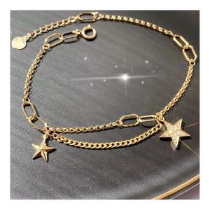 Xinfly 18K <b>Solid</b> Gold Shining Star Layered Chain Link <b>Bracelet</b> & Anklet for Weddings & Gifts Featuring Diamond - Product Image 1
