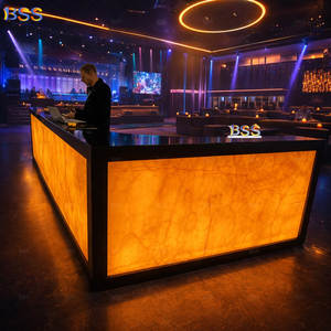 Bancone <span class=keywords><strong>Bar</strong></span> a Forma di <span class=keywords><strong>L</strong></span> Moderno per Nightclub e Ristoranti con Piano in Marmo Traslucido e Granito Nero Onice - Product Image 2