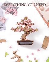 Pot Bunga Sakura Puzzle 3D Kayu Pohon Bunga Sakura Buatan DIY Kit Model Bangunan Ramah Lingkungan Desain Lucu untuk Rumah