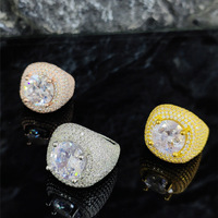 Bague unisexe tendance en gros, nouvelle, grande, en zircon, style hip-hop européen, polyvalente, avec incrustation de cuivre en forme d'œuf de pigeon, plaquée or, pour usage quotidien