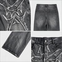Jean baggy personnalisé 380 g/m² délavé effet vieilli avec appliqué brodé, coupe large et décontractée, style streetwear pour homme