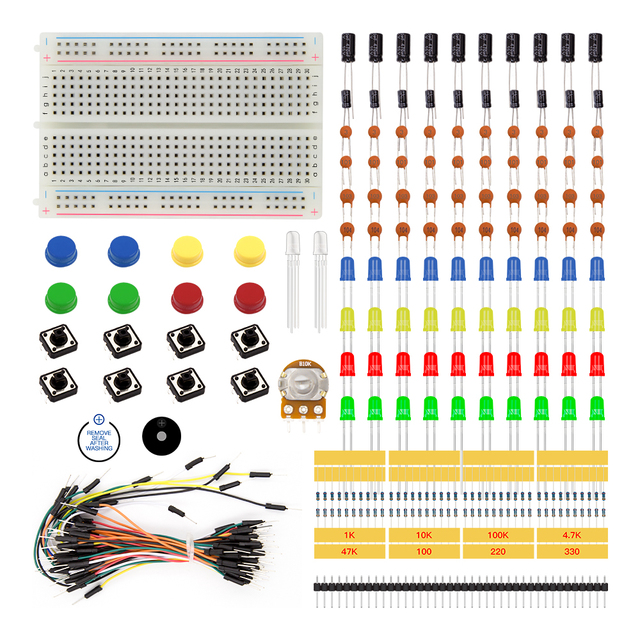 Electronic Starter Kit Package B With Breadboard ,Led Resistor ,Capacitor,Buzzer,Jump Wires