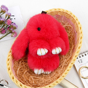 Llavero de Peluche de Conejo Blanco Esponjoso QYS, Colgante Suave de Conejito para Bolsa, Adorno Decorativo para Coche, Para Todas las Estaciones - Product Image 3