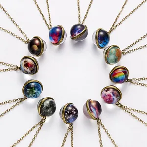 Fashion 12 Styles Glow In Dark Glass Ball Pendant Charm Universe Galaxy Planet Necklace For Women Girls