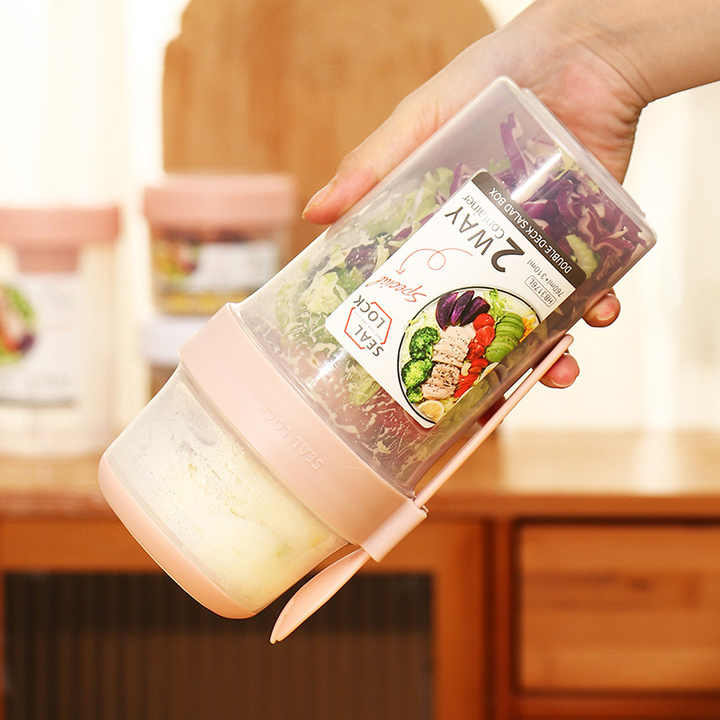 Breakfast Oatmeal Cereal Nut Yogurt Salad Shaker Cup Seal Container Set with Fork Sauce Cup Lid Taper Bowl Fruit Salad Cup