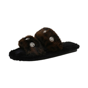 Nouvelle mode 2026 – Claquettes plates en fausse fourrure imprimé léopard respirantes et antidérapantes avec strass pour femme, à bout ouvert, en peluche, pour intérieur et extérieur - Product Image 6
