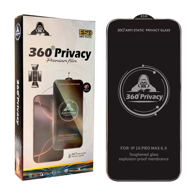 360° Anti Spy 0.33MM Tempered Glass Screen Protector for Iphone 16 15 14 13 12 Mini Pro Max Premium Privacy Screen Protector