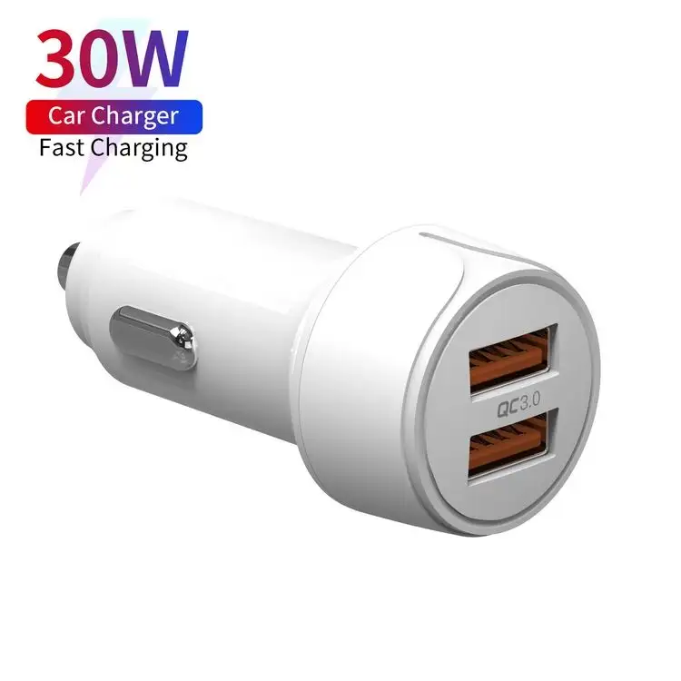 portable dc to ac universal car charger 3.0 12-24v fast 30 watt car charger 2 usb port for apple samsung