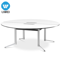 Table de conférence ronde pliable moderne LIWEI, fonction extensible, plateau en bois, pieds en acier inoxydable pour le bureau, l'école