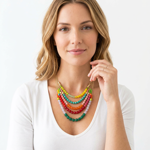 Colorful <b>Resin</b> <b>Craft</b> Beaded Layered Necklace Round Shape Fashion Statement Jewelry Accessory - Product Image 1