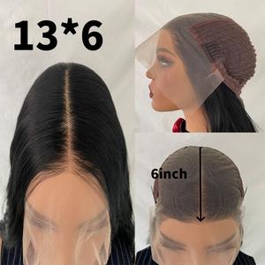 13x6无胶全高清正面蕾丝200% 骨直处女生印度头发蕾丝正面天然未加工人发混合假发 - Product Image 5