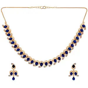 الهندي مجوهرات مطلية بالذهب تشيكوسلوفاكيا الكريستال حجر الراين الزفاف المختنق قلادة أقراط مجوهرات للنساء ، الأزرق