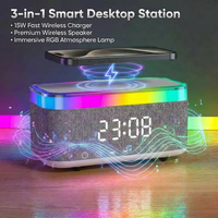 Estación de Carga Inalámbrica Rápida de 15W con Lámpara de Noche RGB, Altavoz, Reloj Despertador Digital para Dormitorio y Escritorio