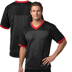 เสื้อฟุตบอลอเมริกันแบบซับลิเมชั่นสั่งทำพิเศษสำหรับผู้ชาย สีดำ ผ้าตาข่าย คอวี แขนสั้น ลายพิมพ์เรขาคณิต ระบายอากาศได้ดี ทรงแอธเลติก - Product Image 2