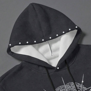 KingSen High Quality 100% Cotton Rhinestone Pullover Hoodie Acid Washed French Terry Men's <b>Hip</b> Hop Printed Spring - Product Image 5