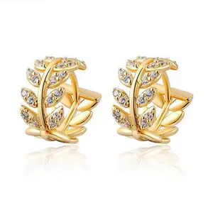 New Design Jewelry For Women Gold Plated Wedding Wreath Leaf Earring Zircon S925 Sterling Silver Hoop Earrings