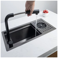 Lave-tasses intelligents cachés Lavabo de machine à laver Éviers de cuisine en acier inoxydable Nano Noir Multifonction Robinet Noir Bar Évier Hôtel