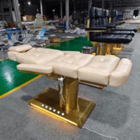 Fauteuil de soin esthétique électrique à 3 moteurs avec base dorée, en cuir PU, réglable en hauteur, inclinable et rotatif, pour spa facial et cosmétique