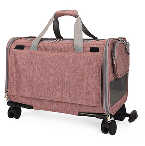 Sac de <span class=keywords><strong>transport</strong></span> <span class=keywords><strong>pour</strong></span> animaux de compagnie à double compartiment Oxford solide avec fermeture éclair écologique avec roues amovibles, valise à roulettes <span class=keywords><strong>pour</strong></span> <span class=keywords><strong>2</strong></span> petits <span class=keywords><strong>chats</strong></span> - Product Image 4