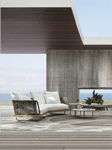 Divano da esterno per cortile, protezione solare, sedia in rattan impermeabile, sedia singola in rattan e teak per esterni, mobili da <span class=keywords><strong>giardino</strong></span> in legno massello per terrazza - Product Image 6