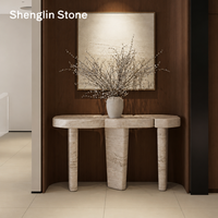 Table console en travertin naturel sur mesure, table d'entrée en pierre organique pour villa, couloir et rénovation intérieure