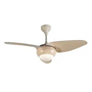 Modern 107cm LED Ceiling Fan with Balsa Wood Trim 3-Blade Design White Emitting Color Metal Lamp Body for Home Hotel Indoor Use
