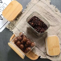 Stoples Penyimpanan Makanan Kaca Borosilikat Tinggi Tutup Bambu Berbagai Ukuran Wadah Dapur Sereal Gula Kopi Biji-bijian Rempah-rempah Hadiah
