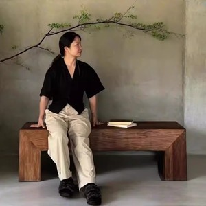 Banco Largo Multifuncional de Madera Maciza de Estilo Vintage, para Hogar, Estilo Wabi-Sabi, Mesa de Centro para Sala de Estar, <span class=keywords><strong>Taburete</strong></span> Creativo para Hotel - Product Image 1