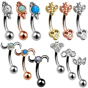 Bee Moon Multiple Curved Curve Daith Cartilage Conch Body Piercing Earrings Jewelry Ring Set Ear Stud Barbells With Opal